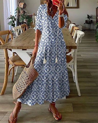 SOLEIA – BOHO VINTAGE V-NECK PRINTED DRESS