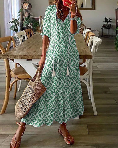 SOLEIA – BOHO VINTAGE V-NECK PRINTED DRESS