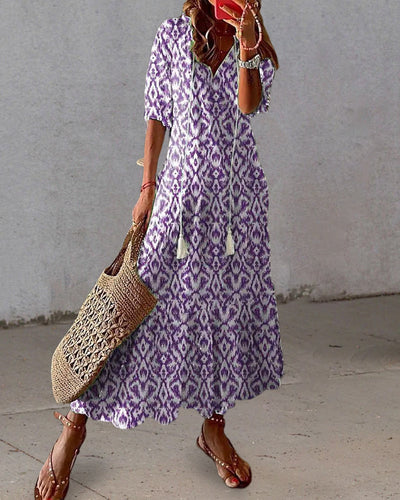 SOLEIA – BOHO VINTAGE V-NECK PRINTED DRESS