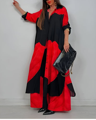 ALINA – PATCHWORK BLOUSE & WIDE-LEG PANTS SET