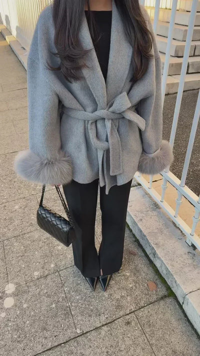 Éclat™ – Elegant Wool Coat, Removable Fur Details