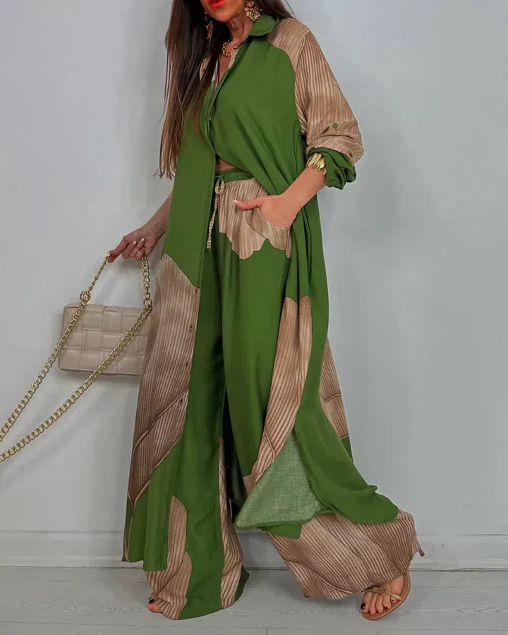 ALINA – PATCHWORK BLOUSE & WIDE-LEG PANTS SET