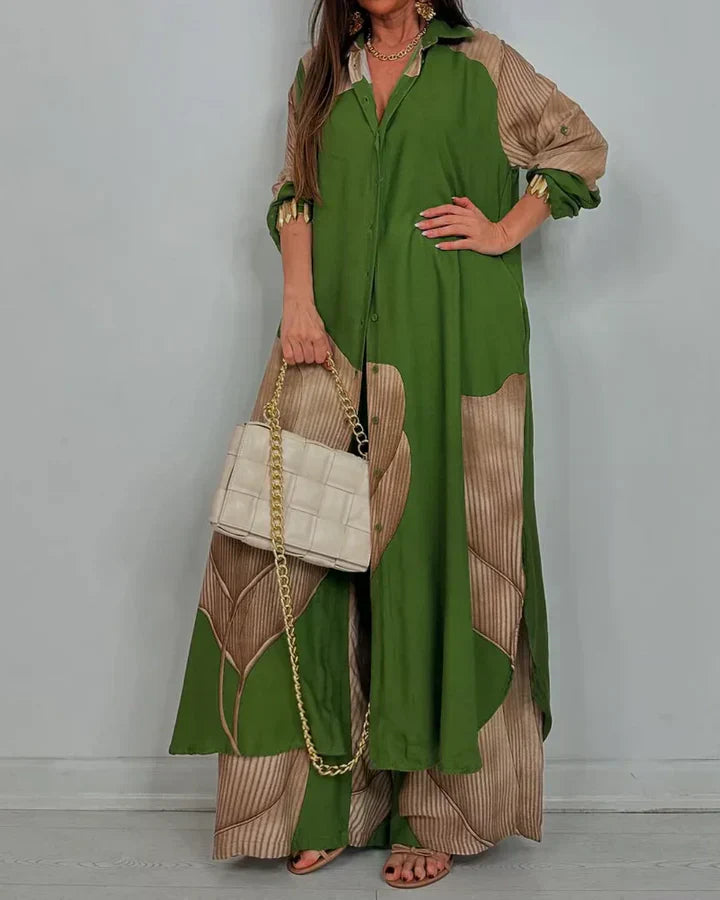 ALINA – PATCHWORK BLOUSE & WIDE-LEG PANTS SET