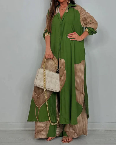 ALINA – PATCHWORK BLOUSE & WIDE-LEG PANTS SET