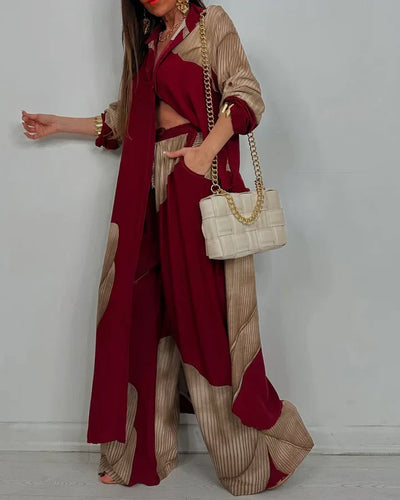 ALINA – PATCHWORK BLOUSE & WIDE-LEG PANTS SET