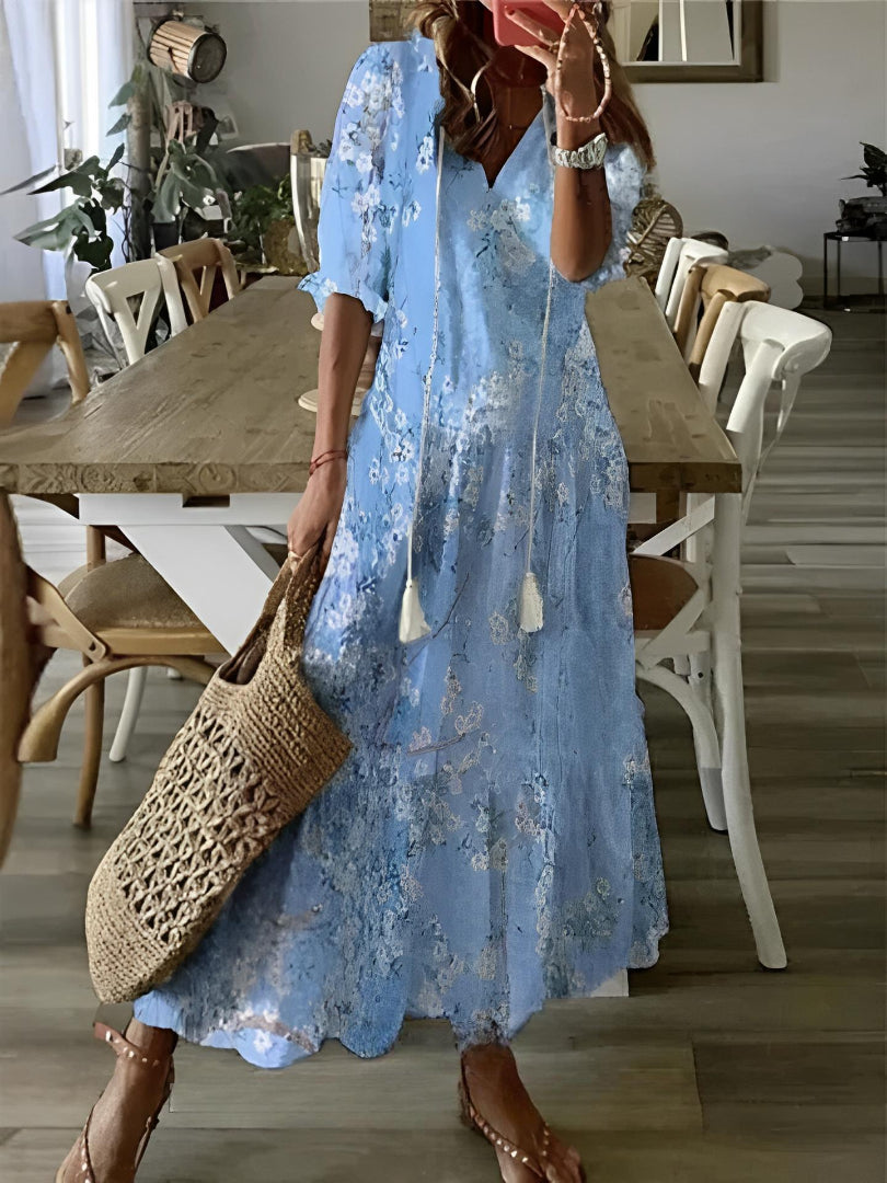SOLEIA – BOHO VINTAGE V-NECK PRINTED DRESS