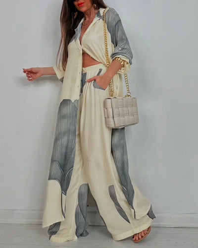 ALINA – PATCHWORK BLOUSE & WIDE-LEG PANTS SET