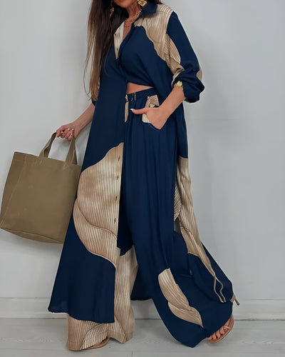ALINA – PATCHWORK BLOUSE & WIDE-LEG PANTS SET
