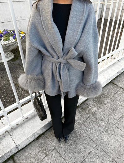 Éclat™ – Elegant Wool Coat with Removable Fur Details