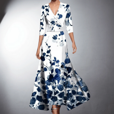 MARIBELLE – CLASSIC FLORAL V-NECK MAXI DRESS