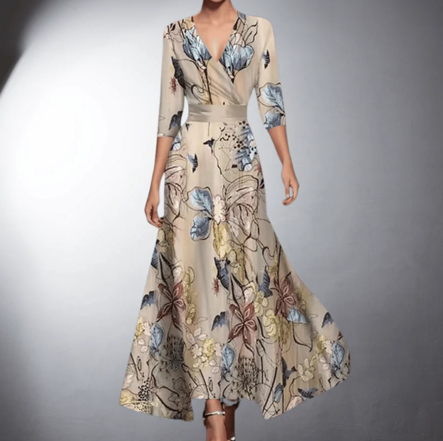 MARIBELLE – CLASSIC FLORAL V-NECK MAXI DRESS