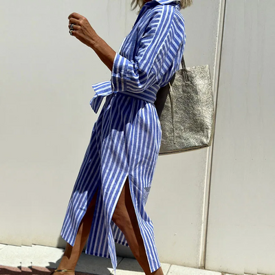 CELESTE – COMFORTABLE STRIPED MIDI DRESS