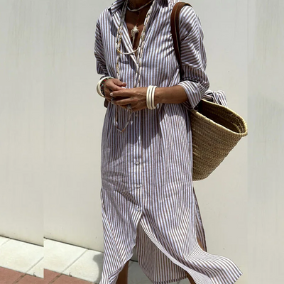 CELESTE – COMFORTABLE STRIPED MIDI DRESS
