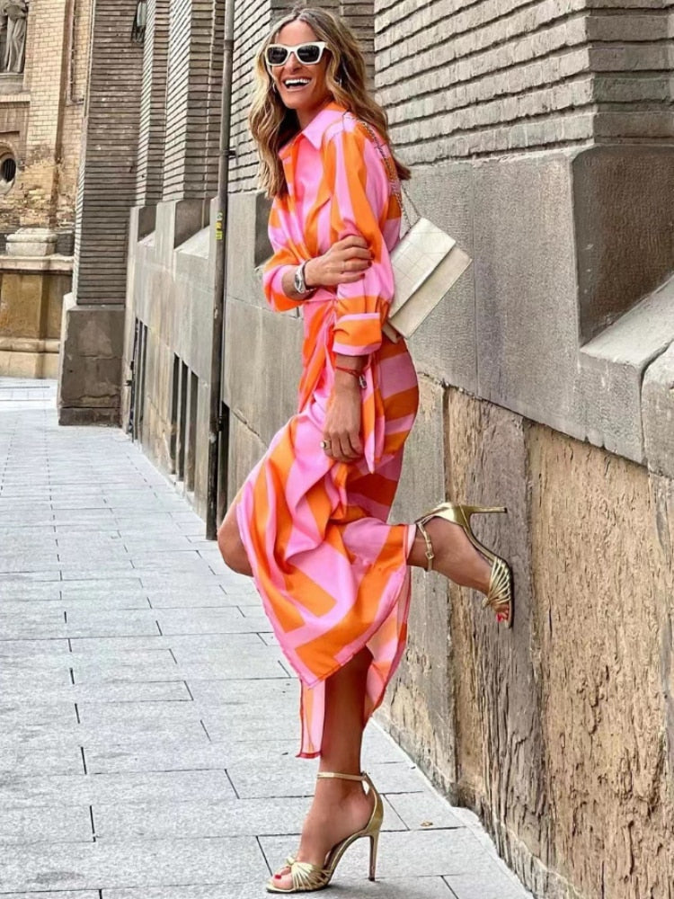 ISADORA – STRIPED MIDI SHIRT DRESS