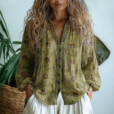 Ambre™ - Vintage Leaf Print Blouse