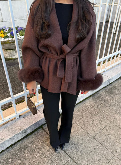 Éclat™ – Elegant Wool Coat with Removable Fur Details