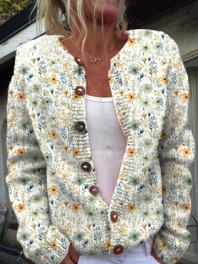MYLENNA | COZY FLORAL BUTTONED KNIT CARDIGAN