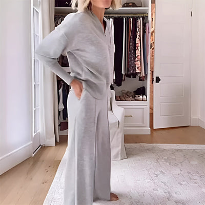 AMARIS – V-NECK SWEATER & WIDE-LEG PANTS SET