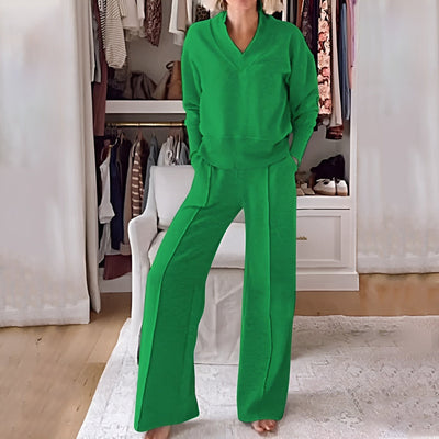 AMARIS – V-NECK SWEATER & WIDE-LEG PANTS SET