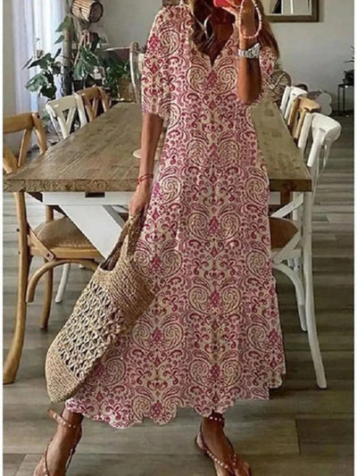 SOLEIA – BOHO VINTAGE V-NECK PRINTED DRESS