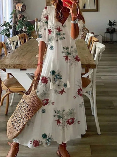 SOLEIA – BOHO VINTAGE V-NECK PRINTED DRESS